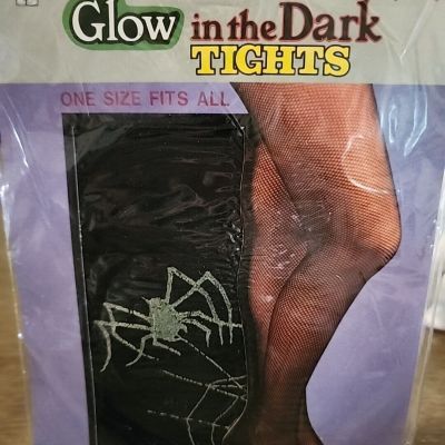 Glow In The Dark Tights Black Spiders Web One Size Witchy Costume Adults